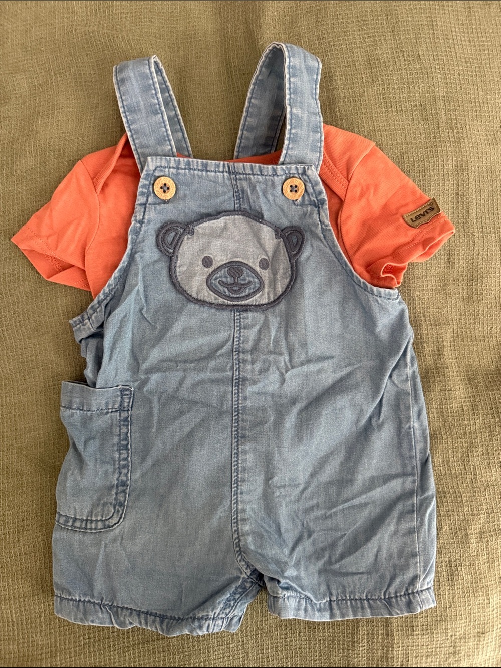 Levi's Orange Tee with Light Blue Denim Bear Overalls - Kids